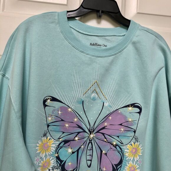 REBELLIONS ONE SWEATSHIRT WOMENS JUNIORS GREEN (AQUA) PULL ON GRAPHIC FLEECEE - Picture 3 of 10